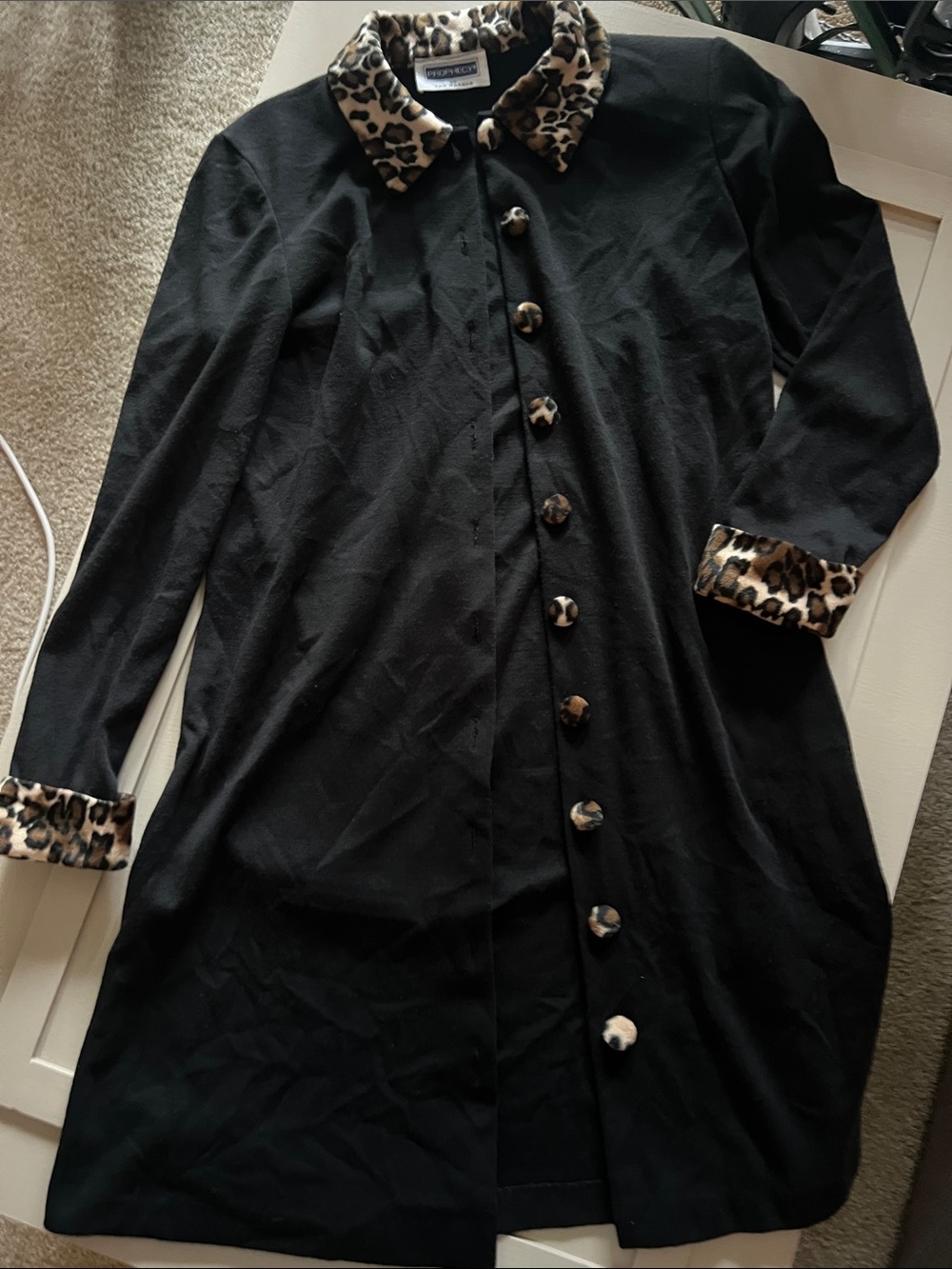 Sag Harbor Black Long-Sleeve Dress with Leopard Trim